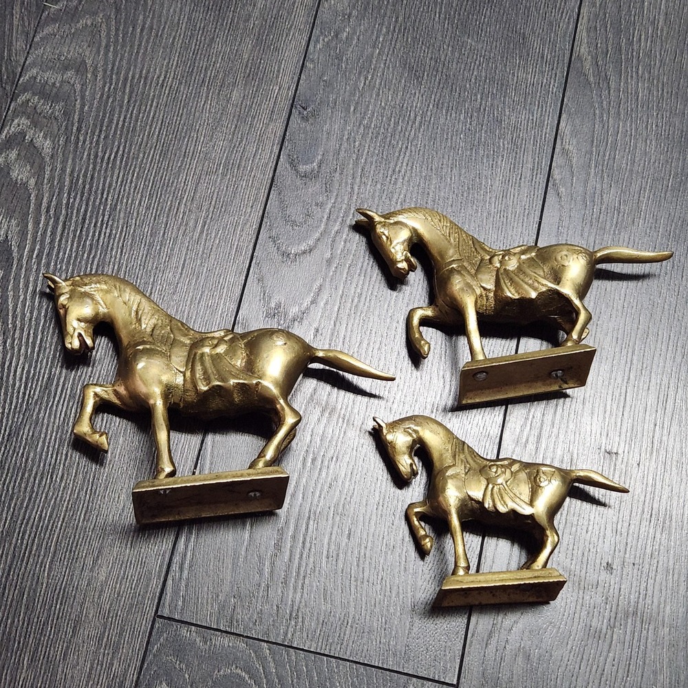 Vintage, Mid Century, Solid Brass Horses, Lot Of 3. Western-themed. Horse Lovers